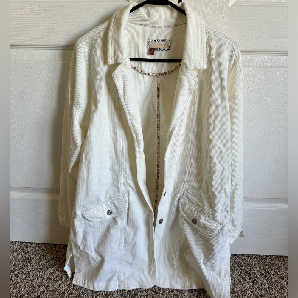 Anthropologie Corduroy White Oversized Jacket